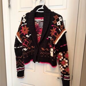 NWT Pilcro Cozy Black and Pink Patterned Sweater